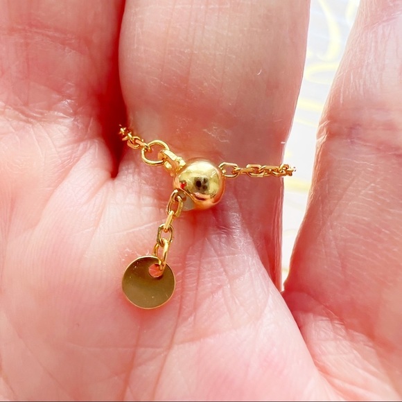 Lunar Crescent Moon Charm Blue Crystal CZ Adjustable Chain Ring Gold S925 Silver - Picture 3 of 7